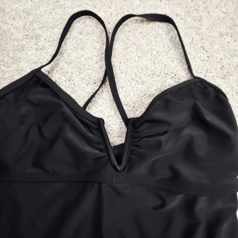 Collections by Catalina‎ Tankini Top Womens S 4-6 Black Ruched Flattering Swim